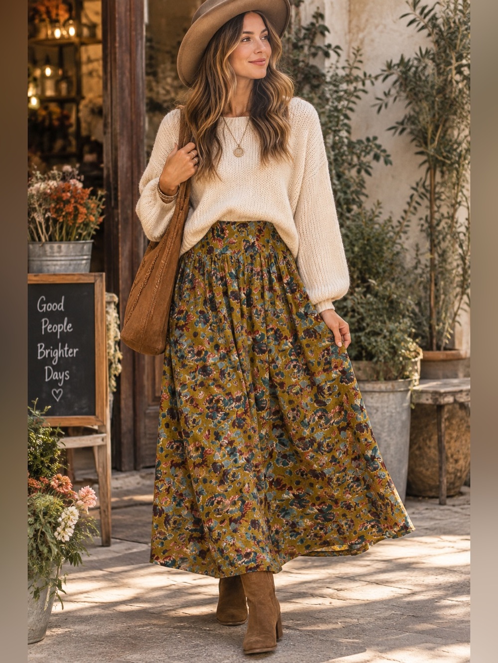 Natural Life Lisa Floral Maxi Skirt L Boho Moody Floral Cottagecore Fall autumn